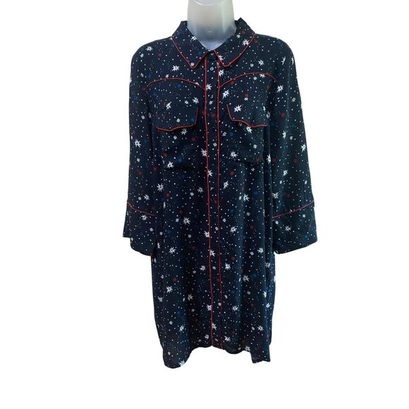 Zara Woman Star Print Long Sleeve Button Down Shirt Dress Night Sky Patriotic - Picture 3 of 8
